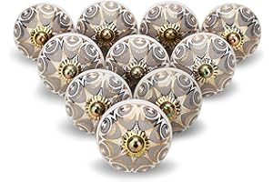 FURNISHFUL FINESSE Grey Door Cabinet Knobs Gold Antique Ceramic Dresser Drawer Knob for Kitchen Closet Cupboard and Pulls - P