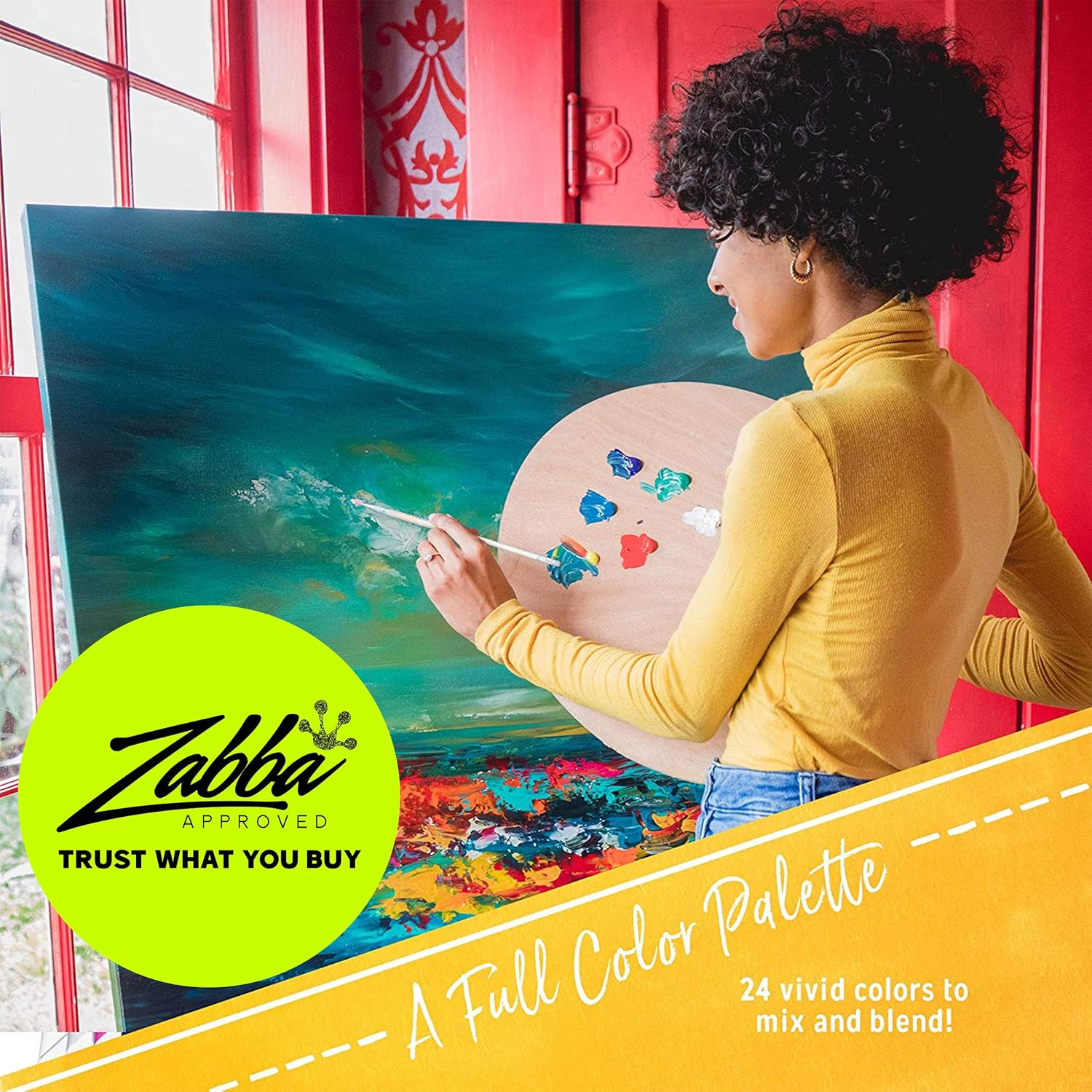 Acrylic Paint Set 24 Colors by Crafts 4 ALL Perfect for Canvas, Wood, Ceramic, Fabric. Non Toxic & Vibrant Colors. Rich Pigments Lasting Quality for Beginners, Students & Professional Artist