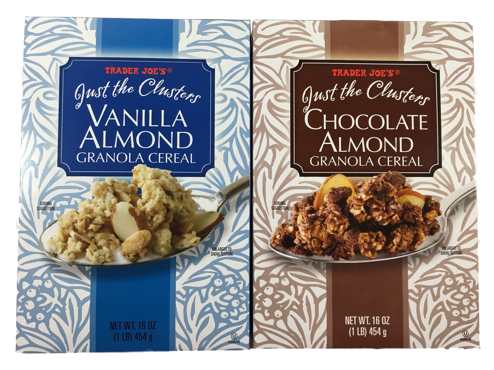 Trader Joes Just the Clusters Chocolate Almond Granola Cereal - Trader Joes Just the Clusters Vanilla Almond Granola Cereal - 16 Ounces Each