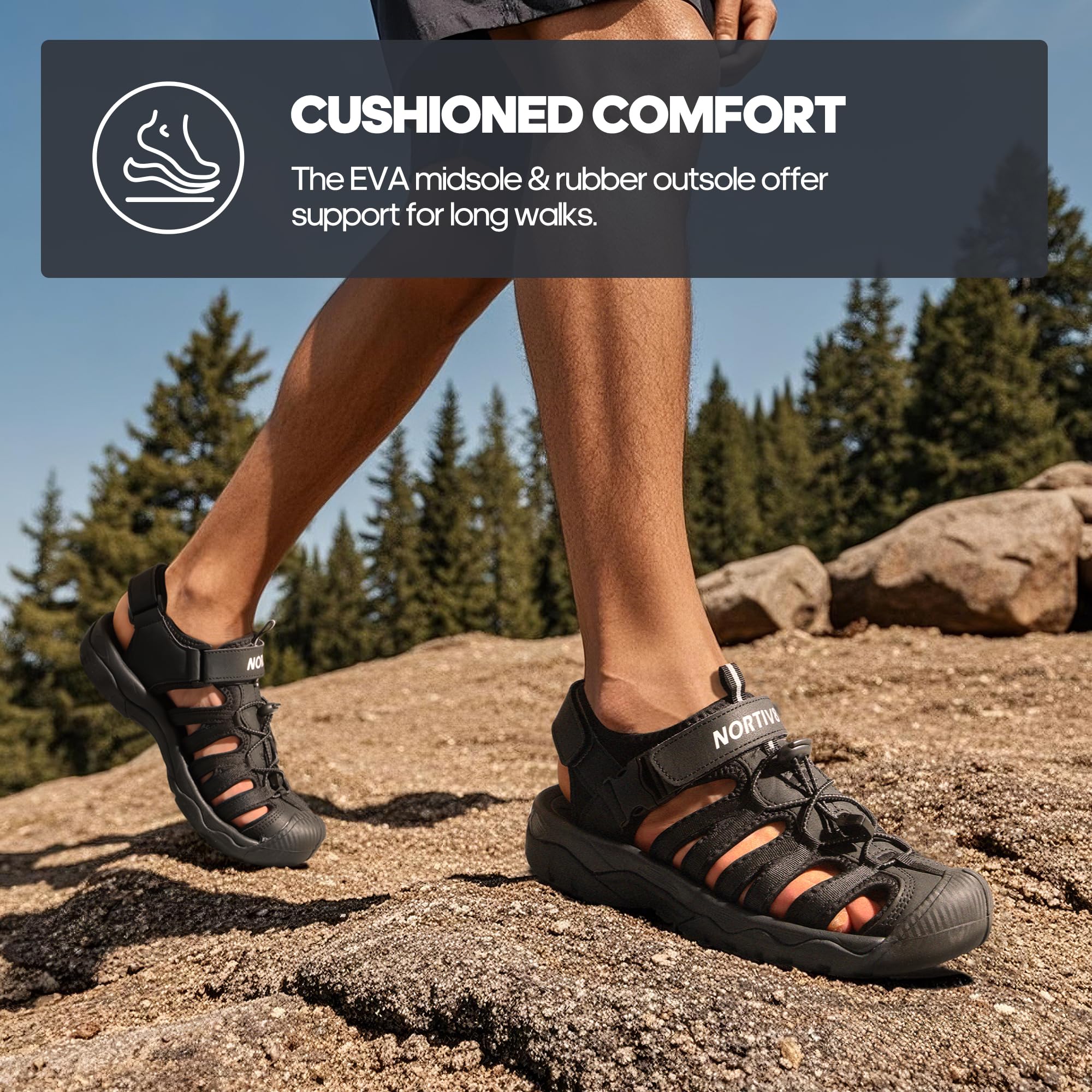 NORTIV 8 Sandalen Herren lässige Strandsandalen Wandersandale Trekkingsandalen Sommer Freizeitschuhe Outdoorschuhe Wasser Atmungsaktive Sandale,Size 39,Schwarz,SNAS222M 6