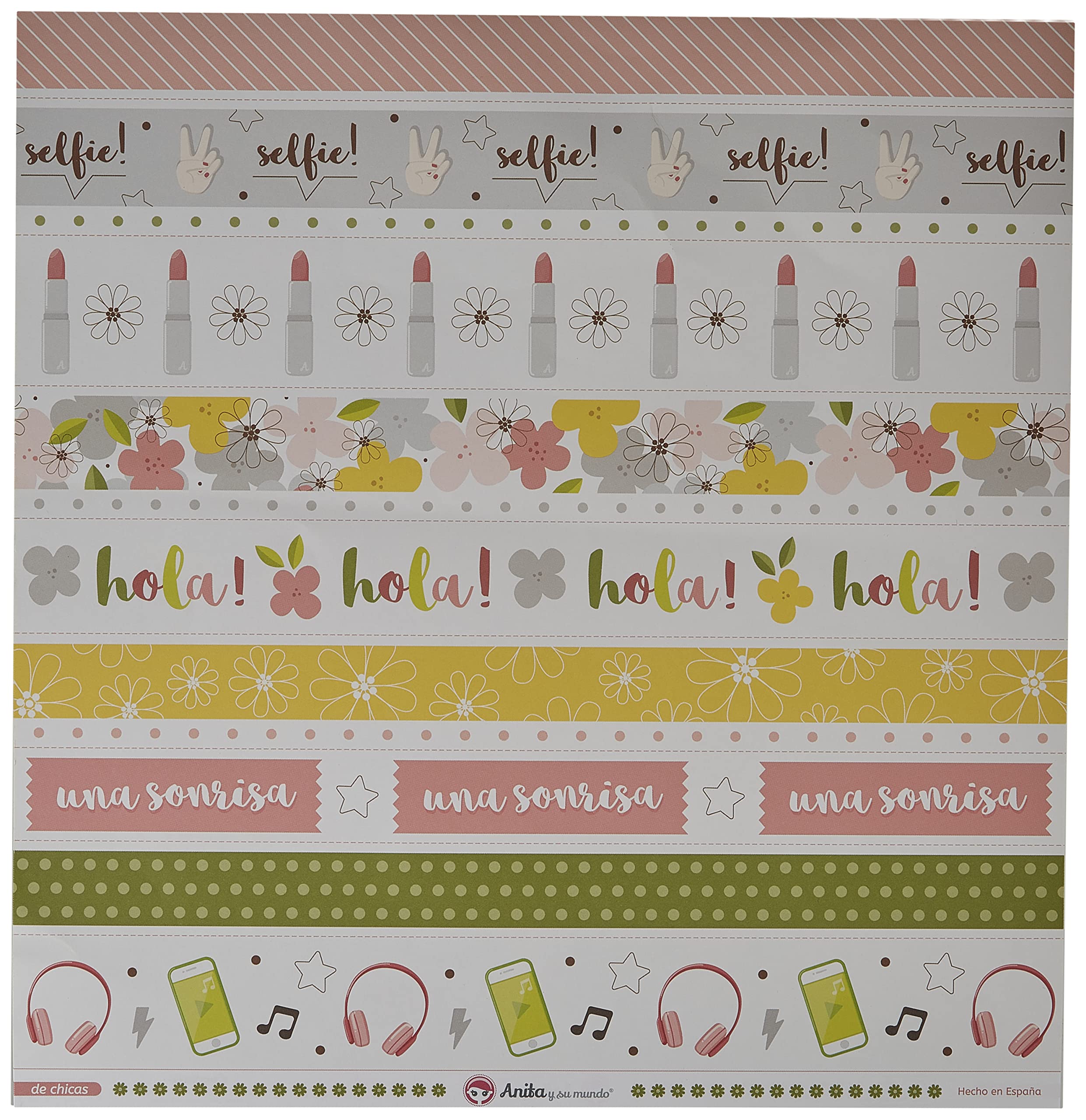 Anita and Su Mundo Girls' Collection Scrapbooking Papers, Paper, Strips, 12" x 12"