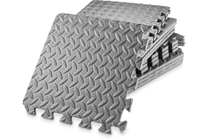 Philosophy Gym Pack of 12 Exercise Flooring Mats - 12 x 12 Inch Foam Rubber Interlocking Puzzle Floor Tiles - Gray