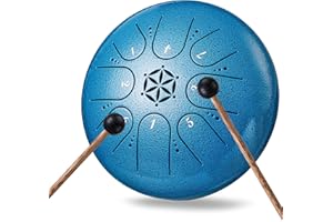 PUJONI Steel Tongue Drum Hand Drums: 6 Inch 8 Notes Metal Musical Instruments, Music Gifts for Family Friends (Seablue)