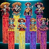 8 Pcs Day of The Dead Sugar Skull Hanging Decorations, 4.9 Ft Dia De Los Muertos Hanging Decorations for Dia de Los Muertos Altar, Ofrenda, Cemetery, Day of The Dead Party Home Outdoor Decor