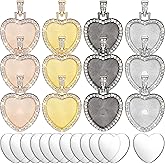 Hicarer 24 Piece Rhinestone Bezel Pendant Tray Set, Include 12 Pcs Heart Shaped Pendant Tray Colorful Blank Charm with 12 Pcs Clear Cabochon for DIY Jewelry Craft(Gold, Silver, Rose Gold, Black)