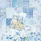 Weeck 100Pcs Light Blue Vintage Scrapbook Paper &amp; Journaling Stickers Set, Mix Sizes Antiqu Printed Craft Paper, Retro Floral Design Junk Journal Supplies for DIY Card Making, Journaling, Photo Album