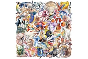 GENERIC 50Pcs Marine Life Stickers for Window, Water Bottles, Fish, Jellyfish, Turtles Stickers for Hydro Flask Laptop Scrapbook Party Supplies, PET Waterproof Sea Animal Decals (Blue)