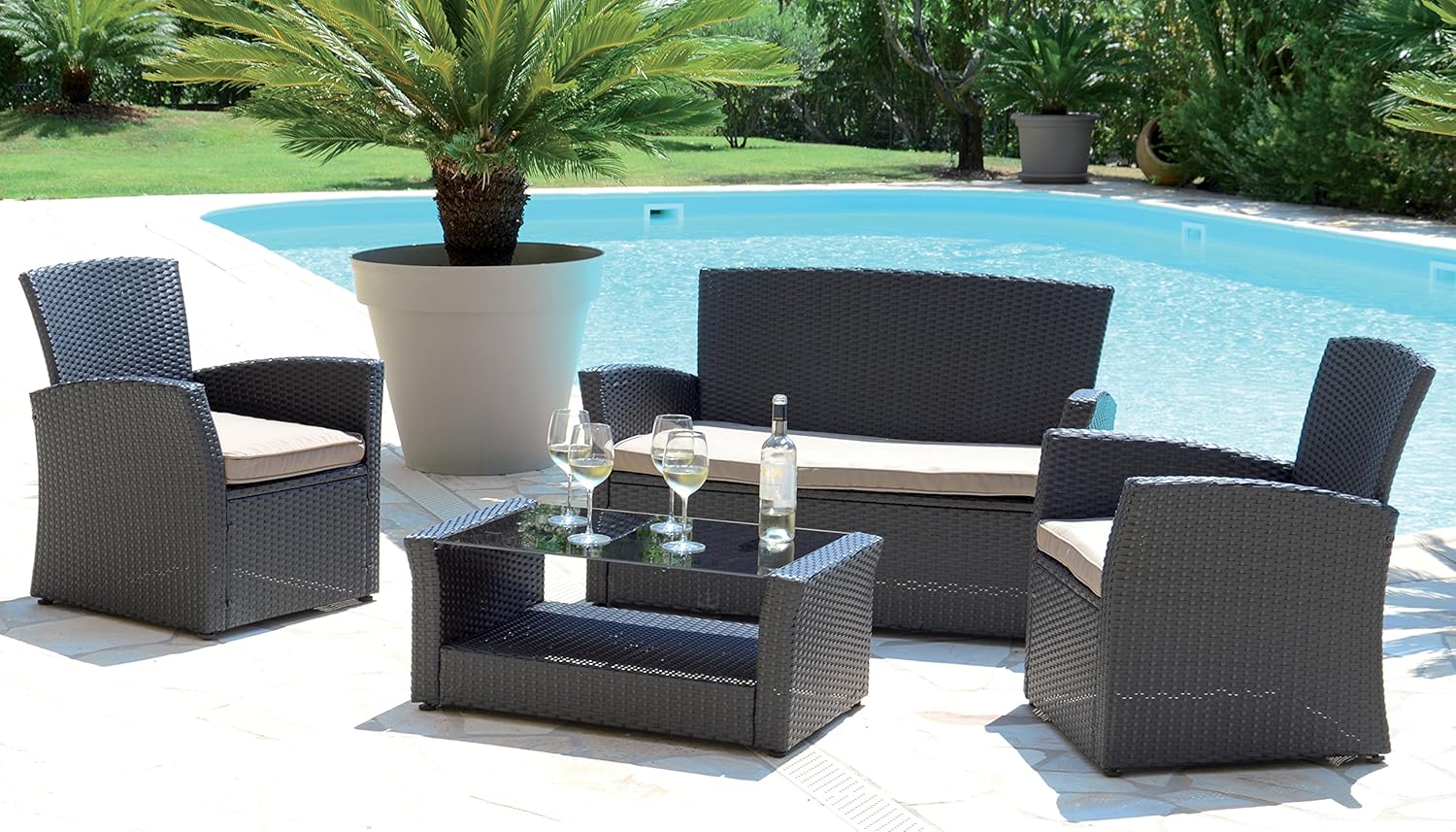 Pegane Salon De Jardin Avec 4 Places En Aluminium Coloris Taupe