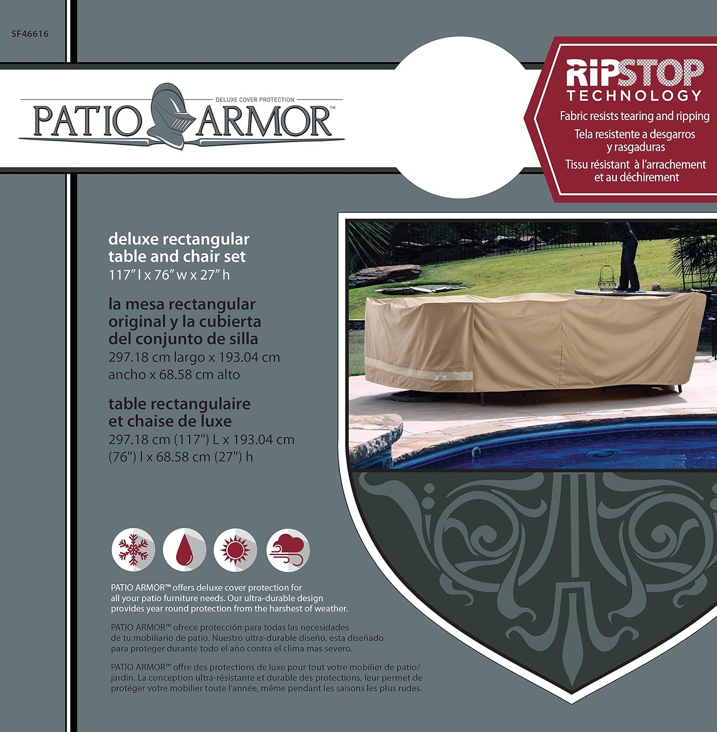 New Sure Fit Patio Armour Ripstop Deluxe Rectangular Table And Chair Set Cover Slipcovers Home Garden