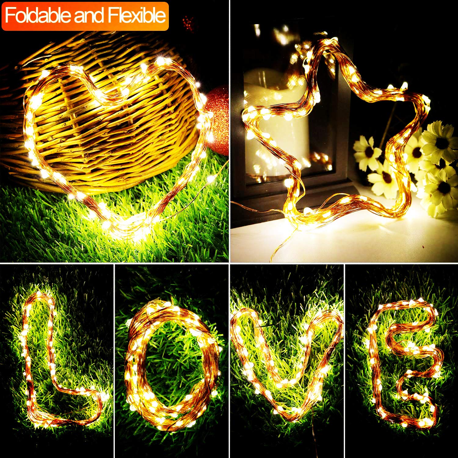 MOVEONSTEP Stringa Luminosa 200 Led 22M in Rame Impermeabile IP65 8 Modalità Di Luce Natale Bianco Caldo Decorazione Interna ed Esterna (200LED)