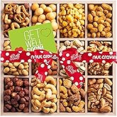NUT CRAVINGS Gourmet Collection - Get Well Soon, Nuts Gift Basket with Get Well Soon Ribbon in Reusable Wooden Tray (12 Assortments) Food Arrangement, Healthy Snack Care Package, Food Assortments