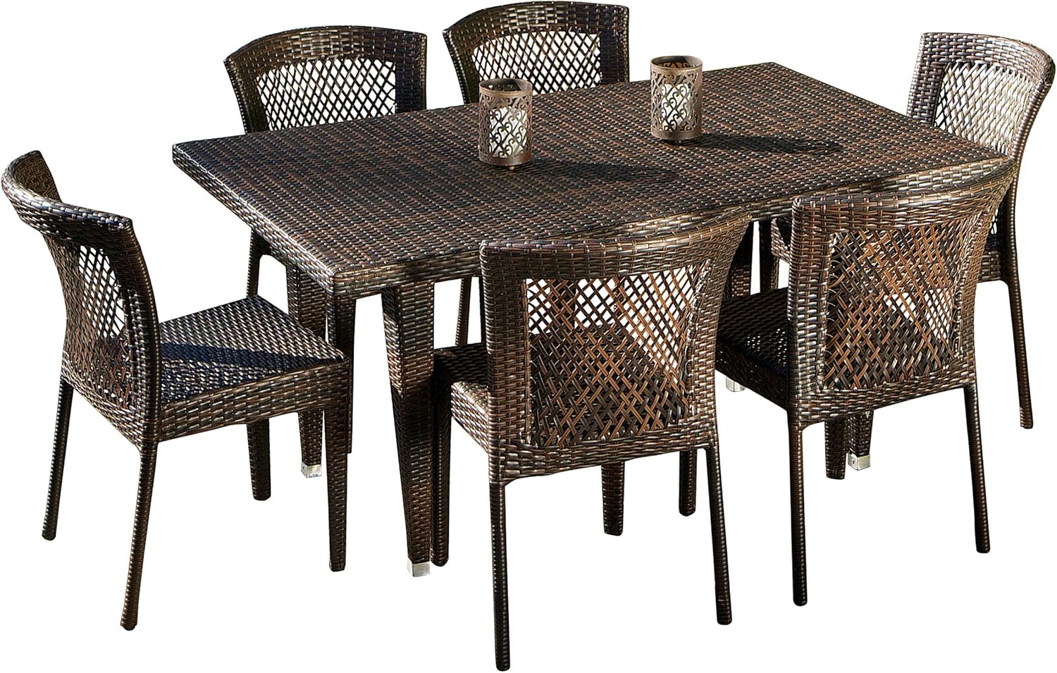 Juego de comedor en tono marrón para patio exterior de 7 piezas Dana
