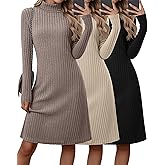 Oakgarden 3 Pack Women's Turtleneck Sweater Dress Long Sleeve Casual Fall Winter Ribbed Knit A Line Tunic Dresses