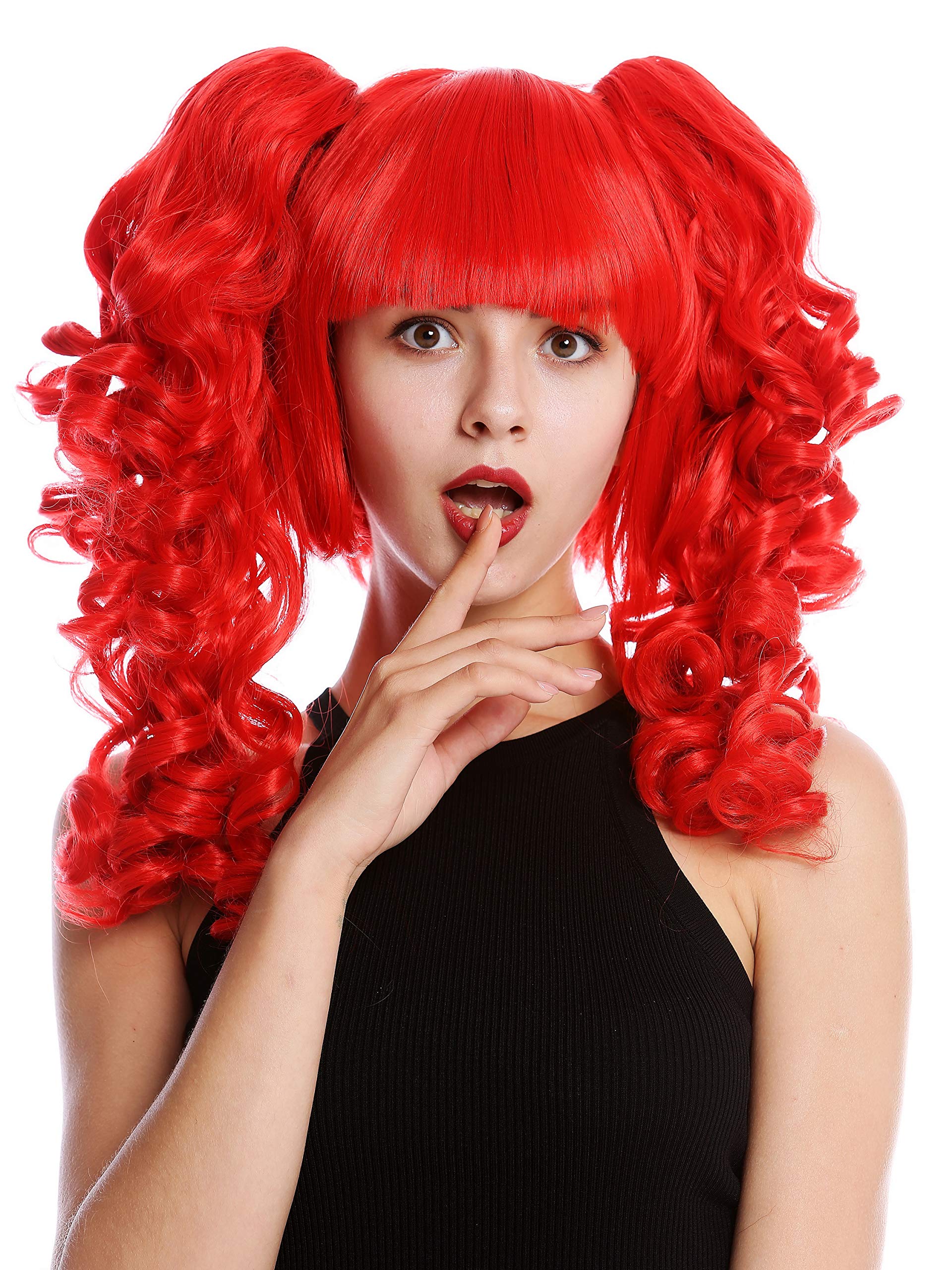 WIG ME UP - YZF-7080+A-113 Lady Cosplay Quality Wig bob + 2 removable ponytails pigtails curled bangs ringlets fiery red