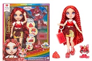 Rainbow High Ruby, Red with Slime Kit & Pet, 11" Shimmer Posable Fashion Doll with DIY Sparkle Slime, Magical Yeti Pet, Fun Play Accessories, Great Toy Gift for Girls Kids Ages 4-12 Years