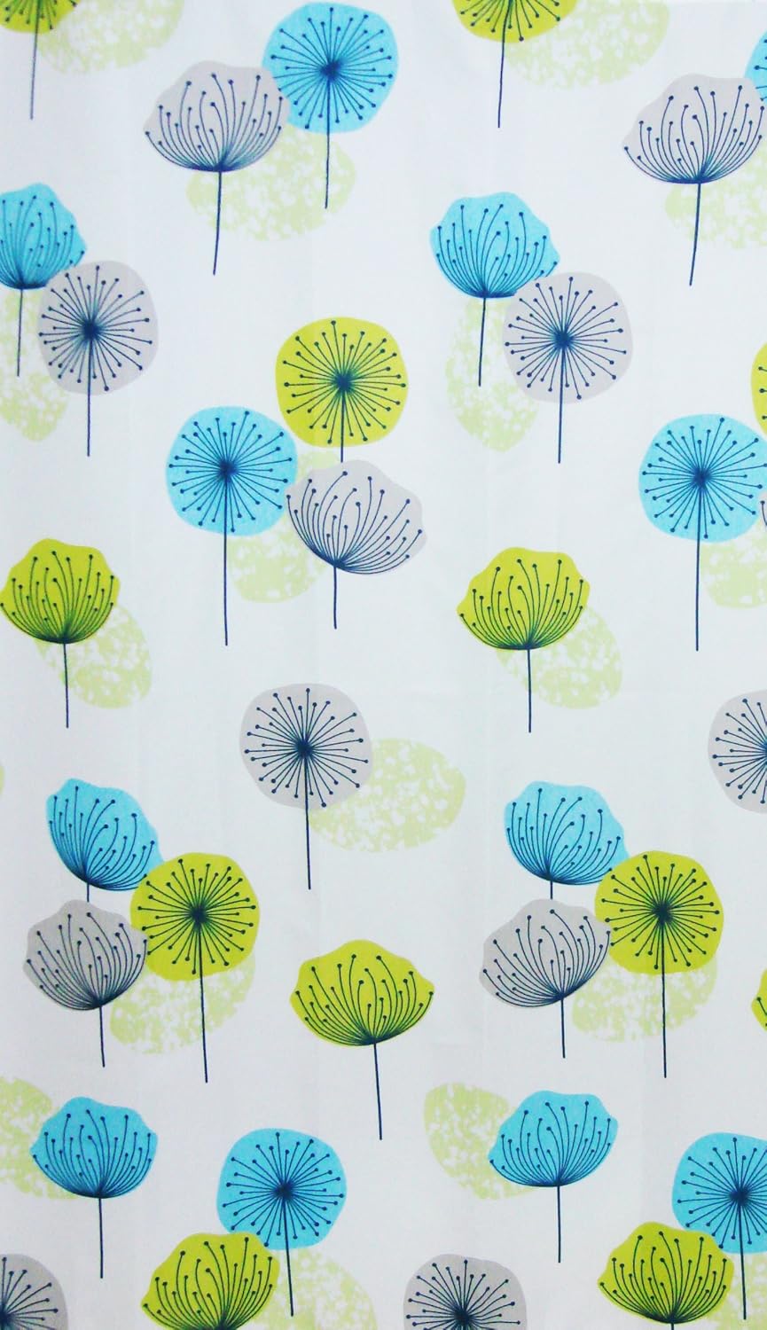 Fabric Bathroom Shower Curtain Dandelion Lime Green Blue 180 x 180 cm
