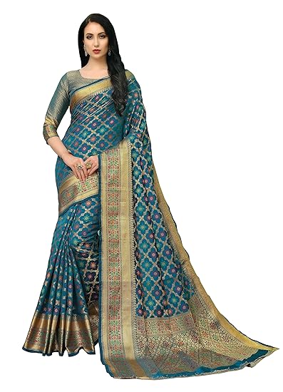 COTTON SHOPY Womens Banarasi Art Silk Blend Saree With Blouse Piece