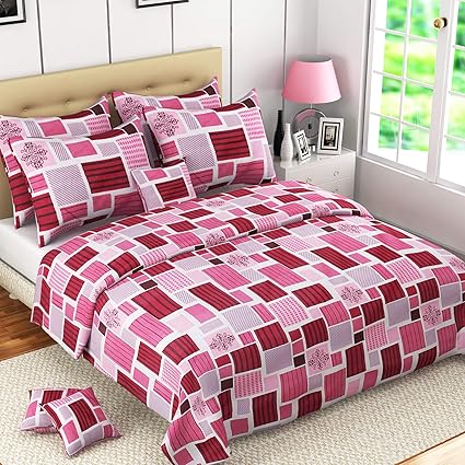 COZIER ENTERPRISES Superfine by MAFATLAL 144 TC Soft Cotton King Size Double Bed Bedsheet with 2 Pillow Covers Luxurious Bedding Set Combo (Pink)