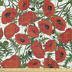 Ambesonne Poppy Flower Fabric by The Yard, Abstract