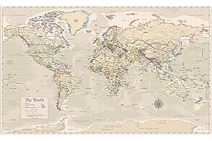 PALACE LEARNING Antique Style Laminated World Map - 18" x 29" - Wall Chart Map of the World - Made in the USA - Updated (LAMINATED, 18" x 29")