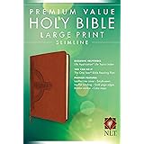 Premium Value Slimline Bible Large Print NLT, Cross (LeatherLike, Sienna)