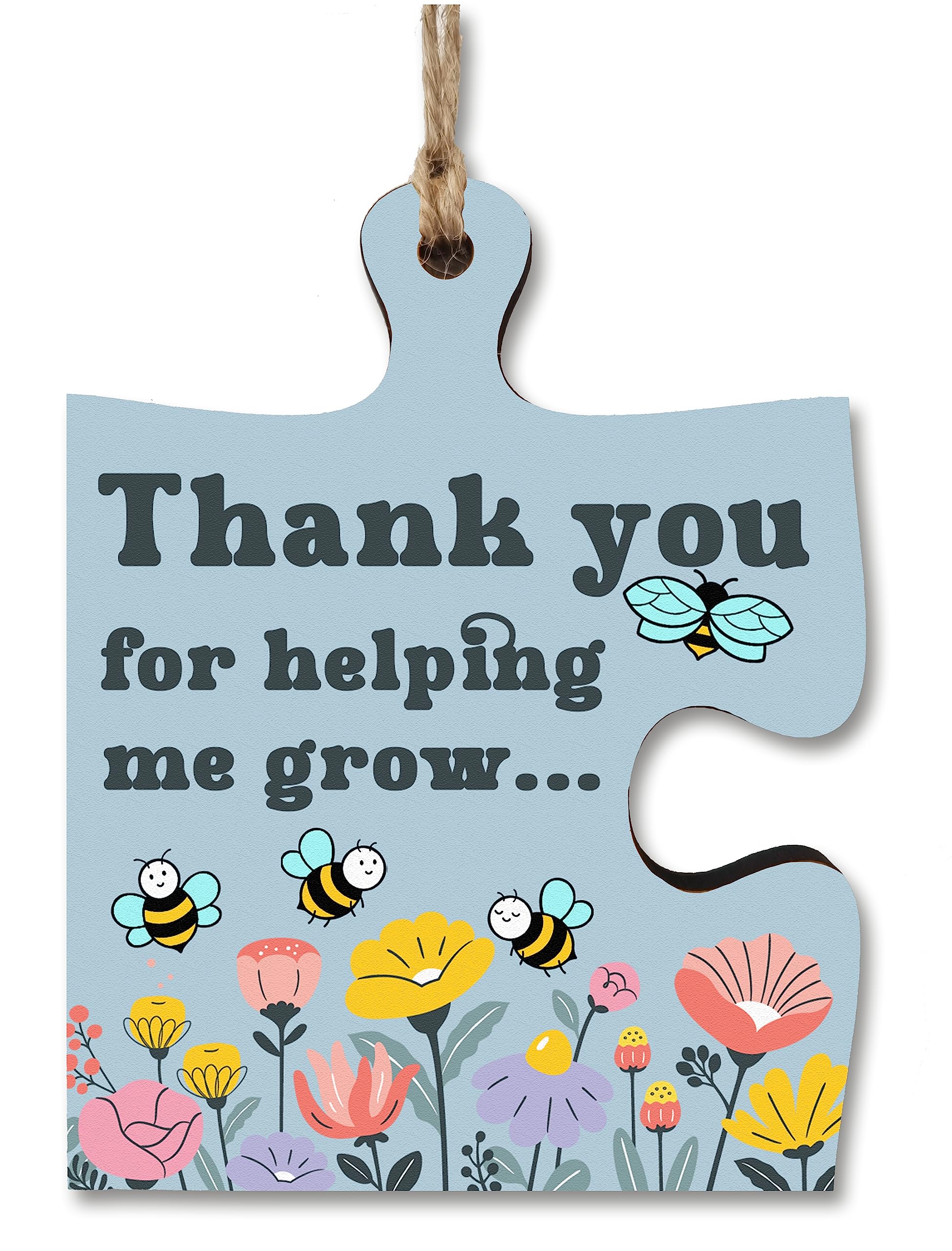 Thank You Helping Me Grow Best Teacher Jigsaw Puzzle Shaped Decorative Hanging Plaque Sign Card Alternative End of Term Gift — image 1