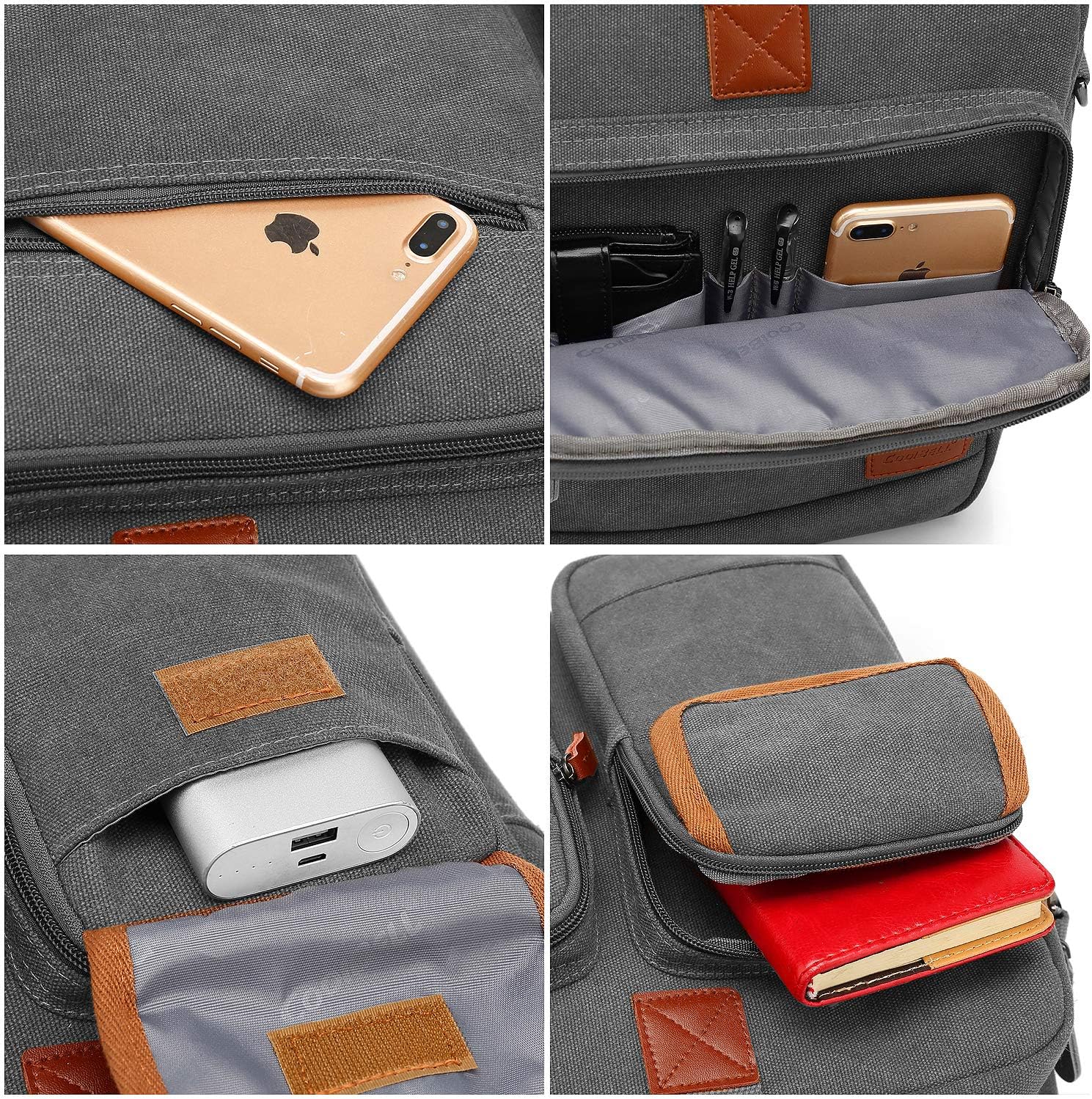 CoolBELL 15.6 Inch Laptop Bag Canvas Briefcase Protective Messenger Bag Shoulder Bag for Laptop/Ultrabook/Tablet/Men/Women/Business (Canvas Dark Grey): Computers & Accessories
