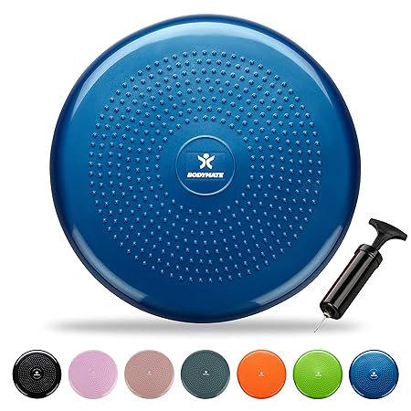 BODYMATE Ballsitzkissen inkl. Pumpe 34cm Durchmesser - Sitzballkissen, Luftkissen, Balance Pad, Noppenkissen - Core-, Fitness