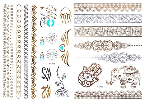 2-er Set Temporary Tattoo Gold Metallic Flash Tattoos Doppelset YS-83+116 GOLDTATTOO Flashtattoo Einmaltattoo Karneval + Somm