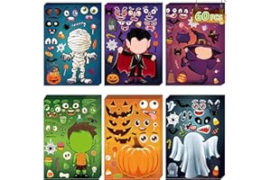 LINAYE 60 Sheets Halloween Stickers Crafts for Kids Toddlers, Make Your Own Halloween Stickers, Halloween Goodie Treat Bag Fillers, Halloween Game Activities for Kids Toddlers, Halloween Party Favors