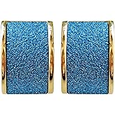Navachi 18k Gold Plated Square Rainbow Multicolor Glitter Omega Back Earrings