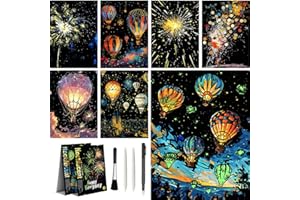 AP ARTSPER Glow in The Dark Scratch Art Rainbow Painting Paper 8 Sheet with Pen / Cleaning Brush, Engraving Landscape Scratchboard (A4) for Kids Teens & Adults, Fun Sketch Card Creative Craft Toy (Landscape)