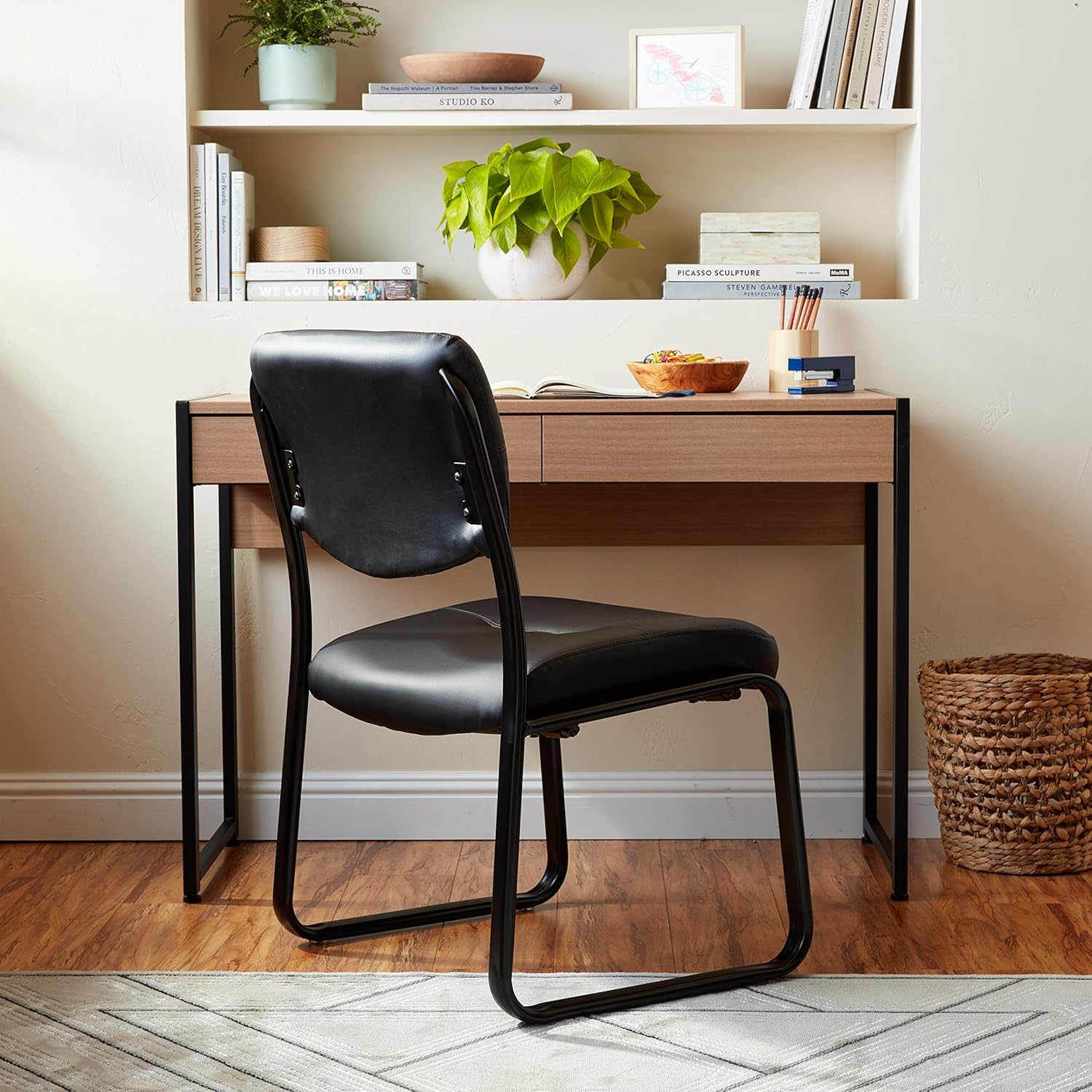 Boss Office Products Leather Sled Base Side Chair in Black: Furniture & Decor