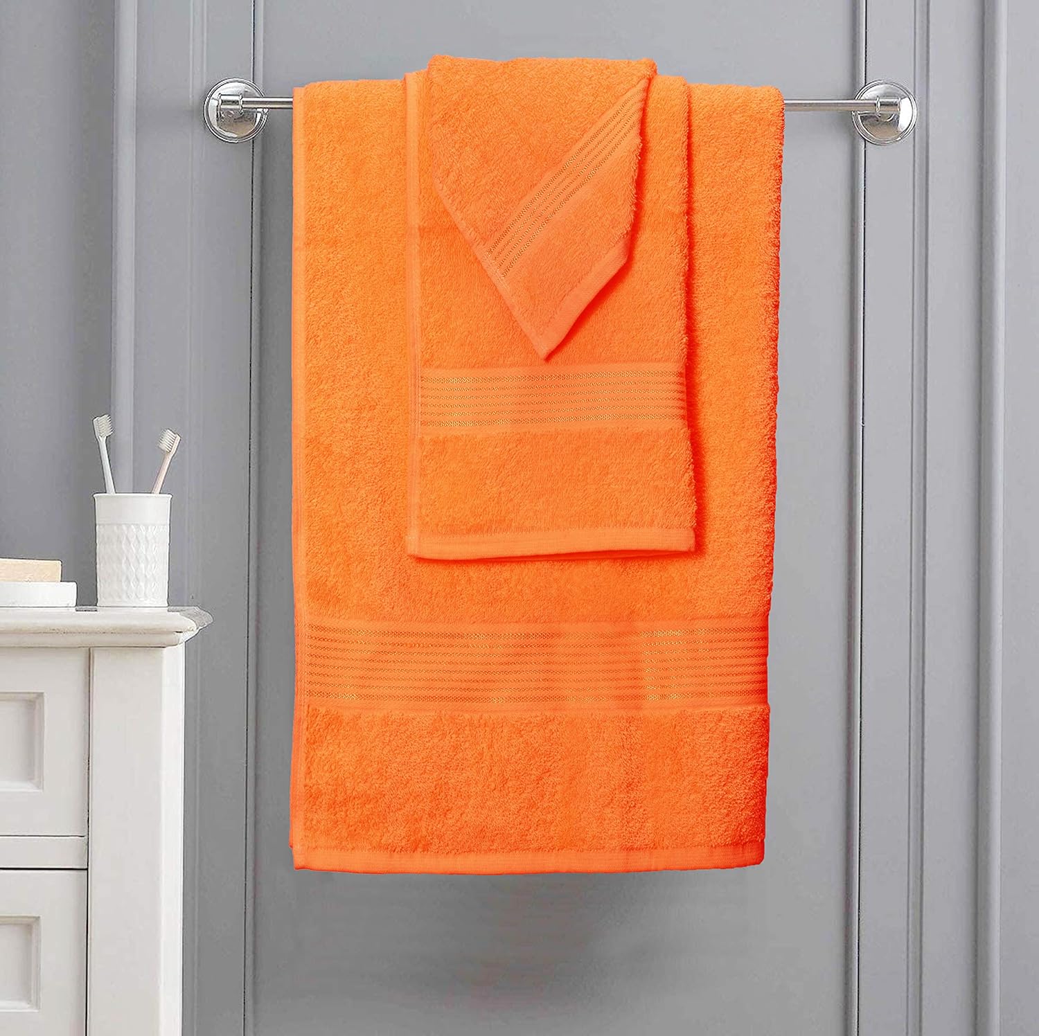 Elvana Home Ultra Soft 6 Pack Cotton Towel Set, Contains 2 Bath Towels 28x55 inch, 2 Hand Towels 16x24 inch & 2 Wash Coths 12x12 inch, Ideal for Everyday use, Compact & Lightweight - Orange: Kitchen & Dining
