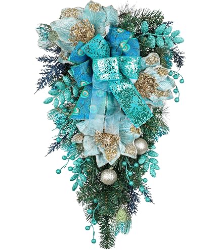 フラワー・リース Christmas swag no.821 Amazon.com: Briful Teal Christmas Swags 28'' x 17.7'', Magnolias