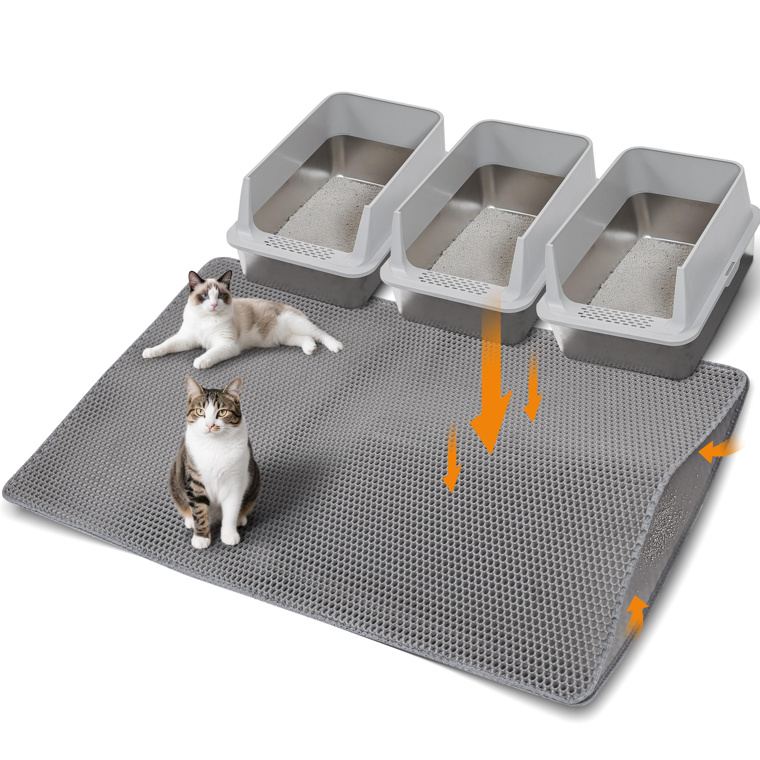 Photo 1 of Anywish Large Cat Litter Mat for Litter Box, 47"×33" Double Layer Trapping Mat, Non-Slip Water Proof Kitty Litter Pad, Grey