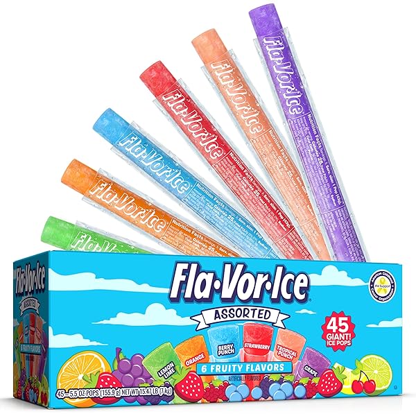 FLA-VOR-ICE ASSORTED FREEZER BARS, GIANT POPS 5.5OZ, 45 COUNT