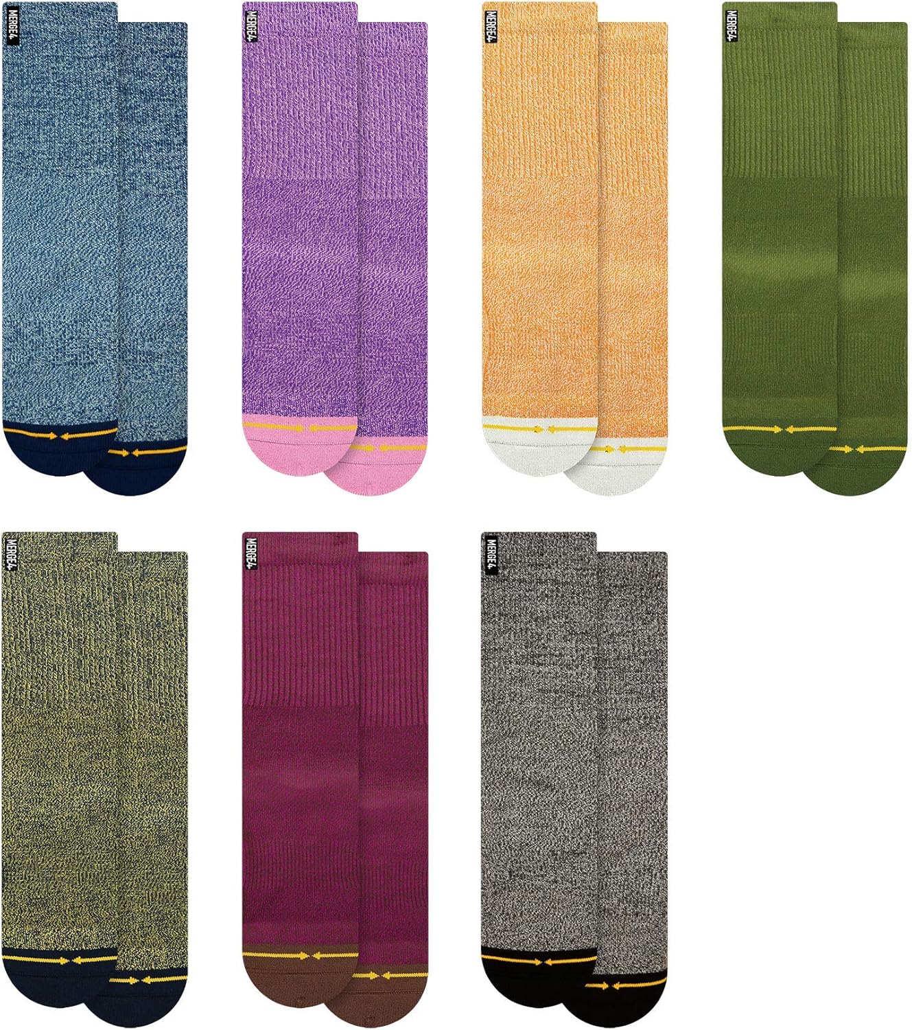 MERGE4 Heather Large Crew Socks for Men and Women 7Pack