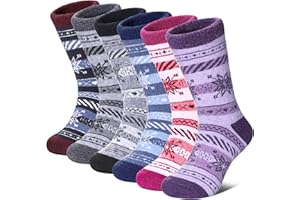 FNOVCO Kids Merino Wool Hiking Socks Toddlers Boys Girls Cozy Thermal Winter Thick Warm Crew Socks 6 Pairs