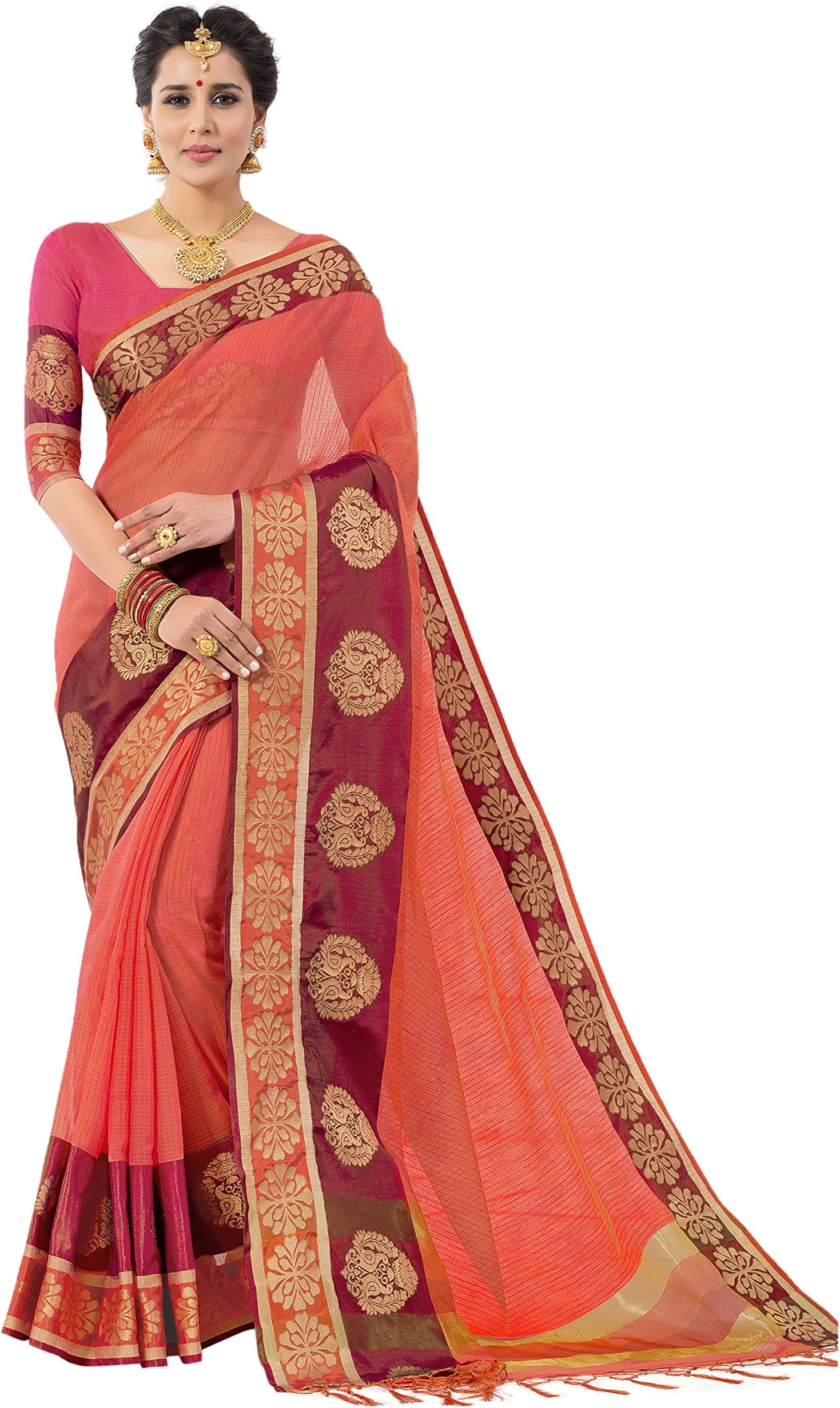 PISARA Women's Banarasi Cotton Silk Saree with Blouse Piece
