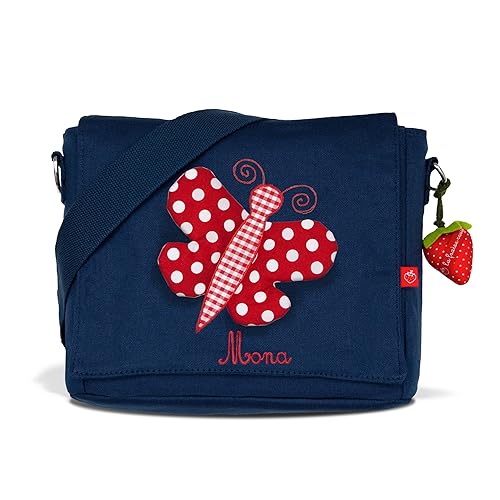 Kindergartentasche & Kindergartenrucksack in einem: Schmetterling für Mädchen (mit Namen) in blau