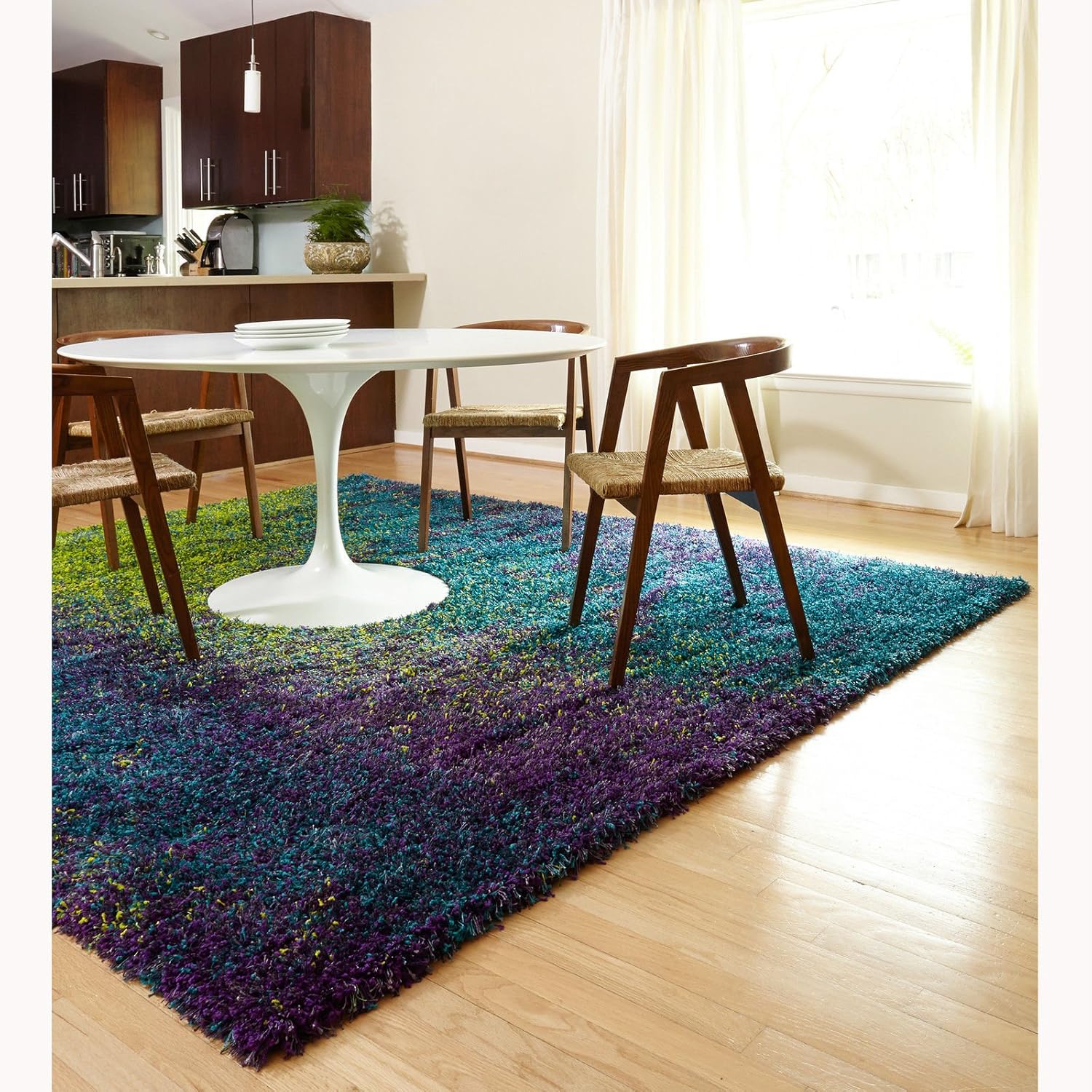 Amazon Shag Peacock Multi Colored Plush Rectangle Area Rug