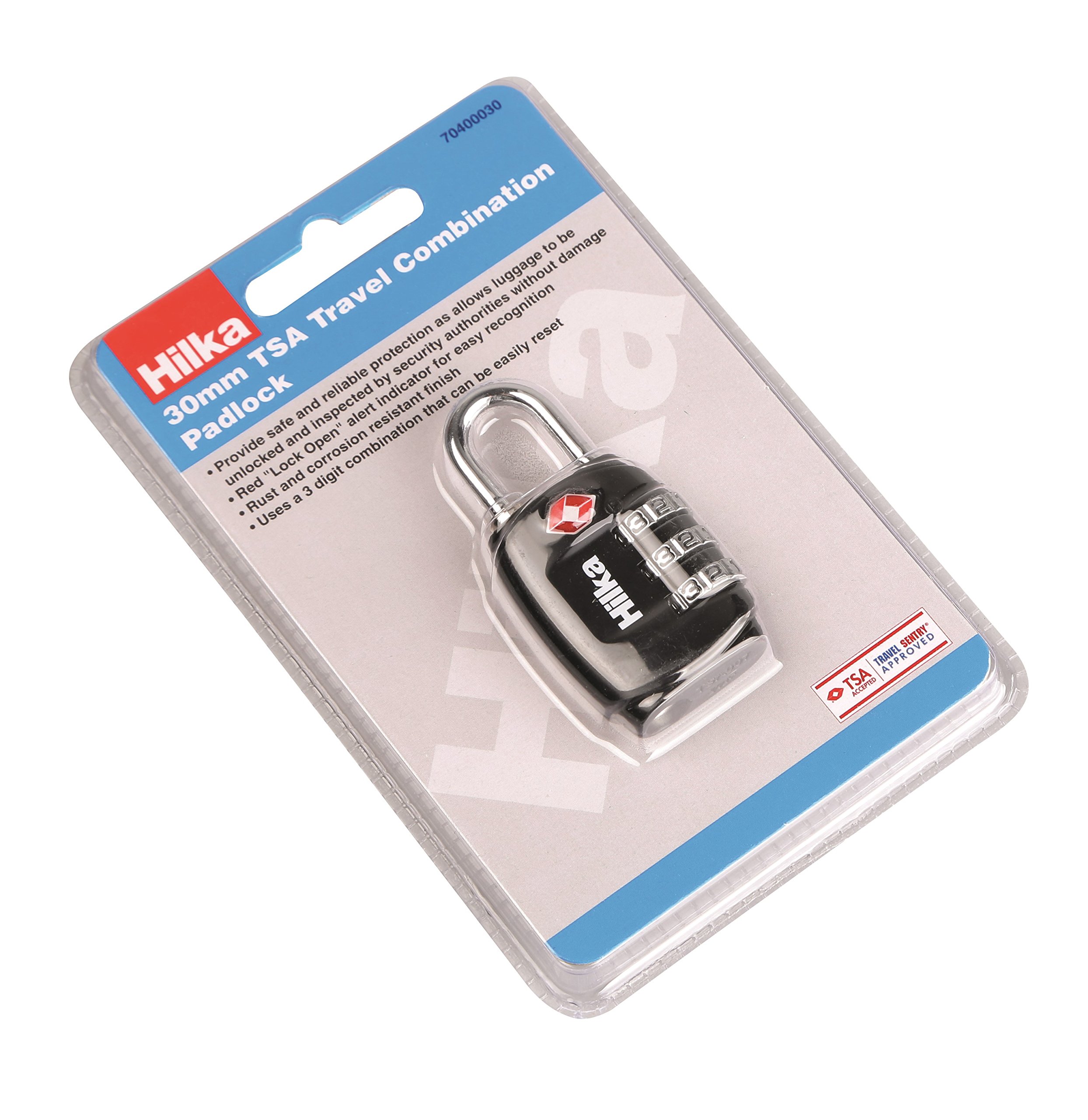 Hilka Tools 70400030 30mm TSA Travel Combination Padlock, Black & Silver