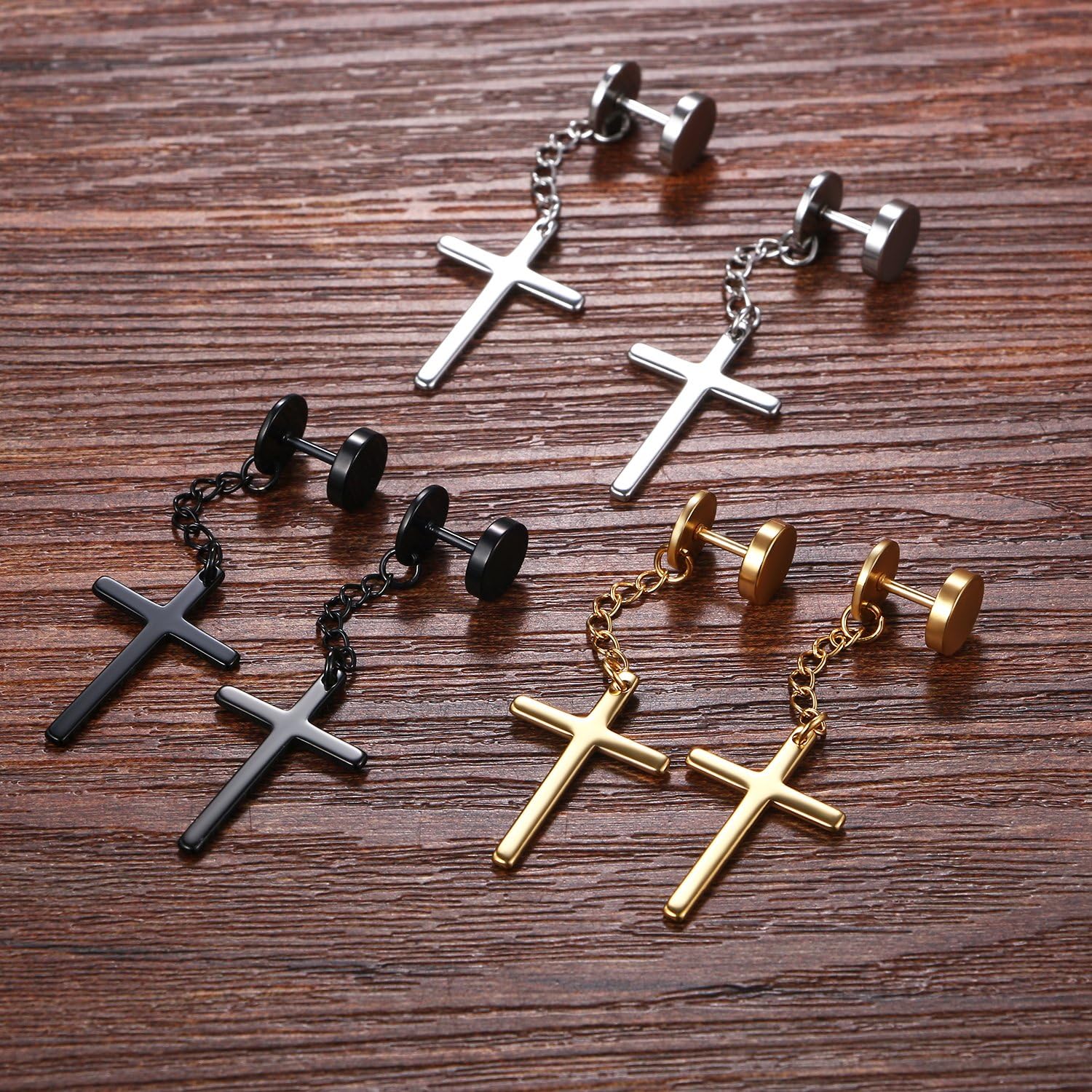 Cupimatch women's, men's earrings, creoles, stainless steel, wood, with tree of life design, silver brown - Image 3