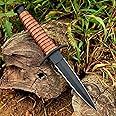 AJSANITY Sykes Fairbairn US Army Double-Edged V42 Military Best Dagger Knife WWII Collectible knives With Leather Sheath (Brown Wood)