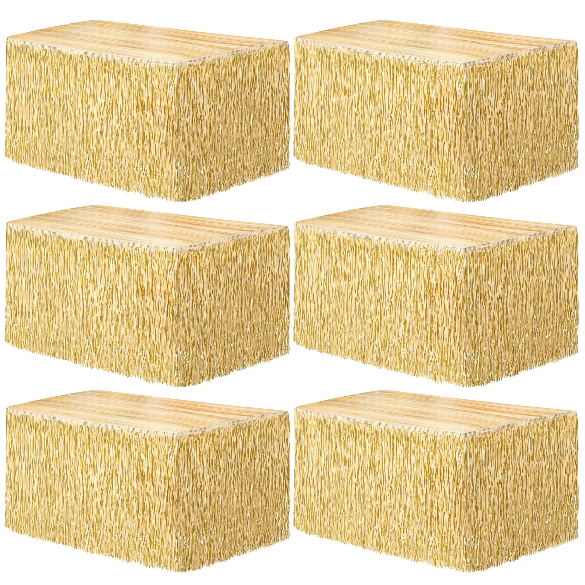 Photo 1 of Fovths 6 Packs Luau Grass Table Skirt Fringe Straw Grass Skirt 108 x 30 Inch Hibiscus Hawaiian Table Skirts Rectangle Tropical Luau Party Decorations for Hawaiian Luau Decorations