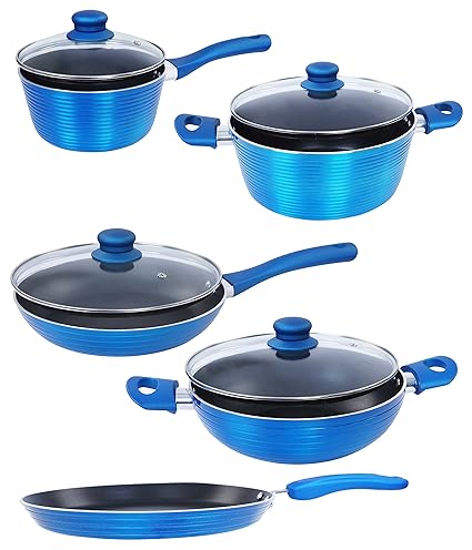 Nirlon Aluminium Cookware Set, 5-Pieces, Blue (FGD_FT28FP24KD24CS24SP18)