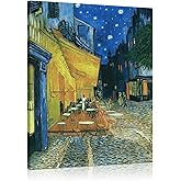 Van Gogh Canvas Wall Art: Café Terrace at Night Oil Painting Picture Reproduction Bedroom Decor - Famous Art Prints Modern Artwork Framed Poster Home Decoration 12 x 15