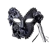 DIOLUF Masquerade Mask for Women Shiny Rhinestone Venetian Party Prom Ball Metal Mask, White, 7.2in*6.5in