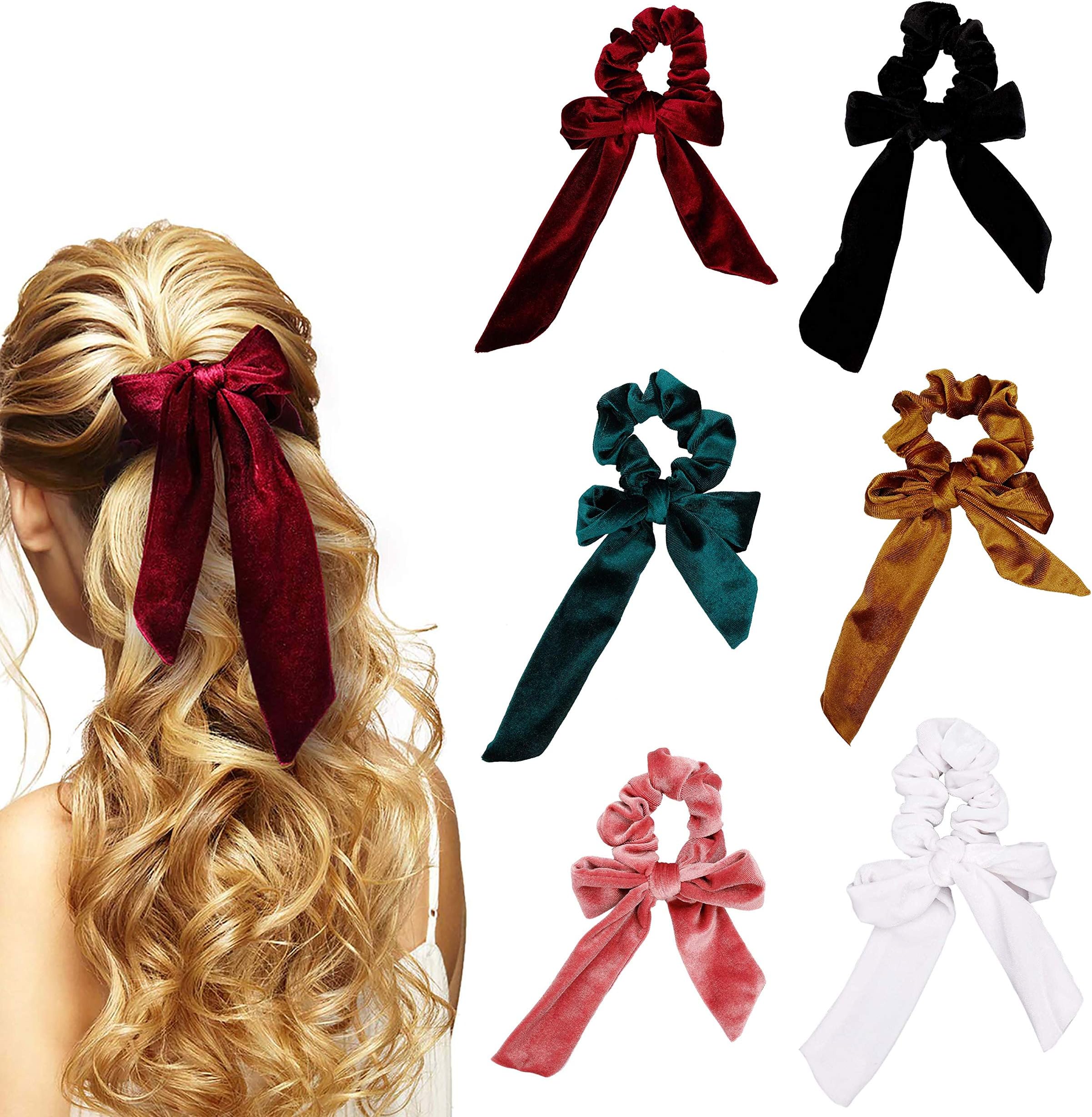 Hair Scrunchies Bowknot Velvet Elastics Hair Bands Scrunchy Hair Rope Ties Hair Bow Ponytail Holder Accessories for Women Girls 6 colour